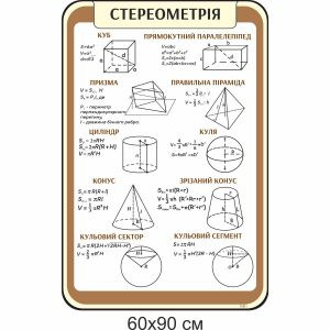 Стенди купити, стенди з математики, математика, стереометрія, куб, паралелепіпед, призма, піраміда, циліндр, куля, конус,